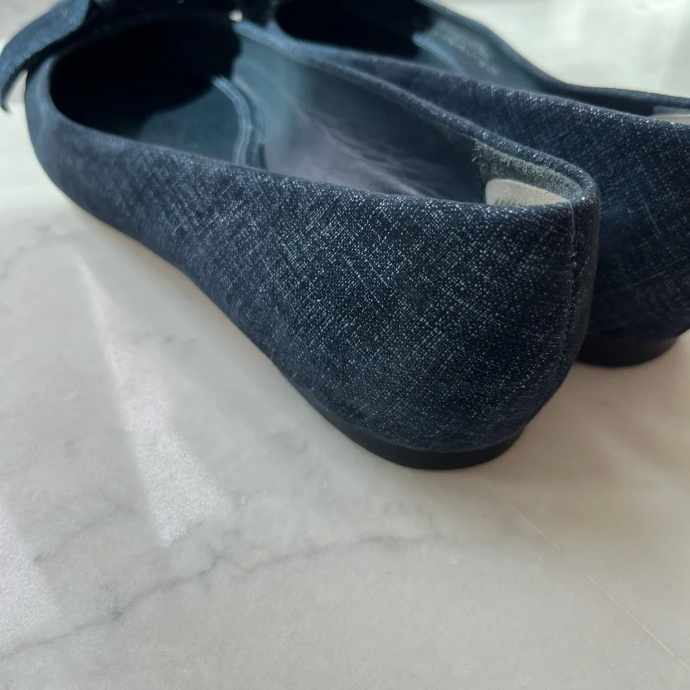 Tory Burch Navy Rosalind Pointed Toe Bow Flats sz 6.5